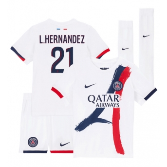 Billige Fotballdrakt Paris Saint-Germain Lucas Hernandez #21 Replika Bortedraktsett Barn 2025-26 Kortermet (med bukser)